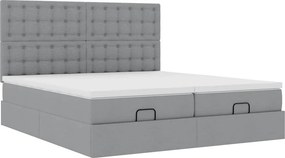 vidaXL Οθωμανικό κρεβάτι με στρώματα &amp; LEDs Ανοιχτό γκρι ύφασμα