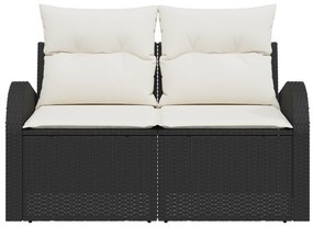 vidaXL 2θέσιος Καναπές Κήπου με Αποθήκευση & Μαξιλάρια Μαύρο Πολυ Ρατάν