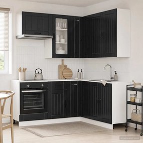 vidaXL Μονάδα κουζίνας LUCCA 8 pcs Μαύρο Επεξεργασμένο Ξύλο