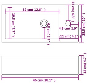 vidaXL Νιπτήρας Ορθογώνιος Οπή Βρύσης Λευκός 46x25,5x12 εκ. Κεραμικός