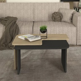 Τραπεζάκι σαλονιού σετ 2τμχ Lava Megapap χρώμα rota oak - ανθρακί 75x48,5x35,6εκ.