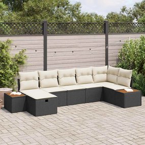 vidaXL Σετ Καναπέ Κήπου με μαξιλάρι 7 pcs Μαύρο Πολυ ράταν