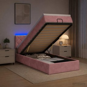 vidaXL Κρεβάτι Ottoman με Στρώμα και LED Ροζ 80 x 200 cm Βελούδο