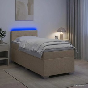 vidaXL Κρεβάτι Box Spring με Στρώμα και LED Κρεμ 90 x 190 cm Ύφασμα