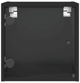 Κομοδίνα 2 τεμ. Μαύρα 35x37x35 εκ. με Γυάλινες Πόρτες - Μαύρο