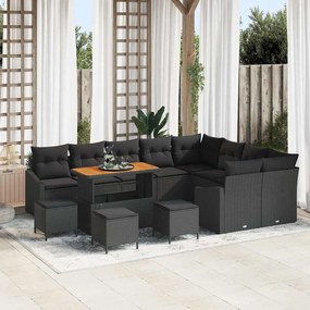 vidaXL Σετ Καναπέ Κήπου με μαξιλάρι 13 pcs Μαύρο Πολυ ράταν
