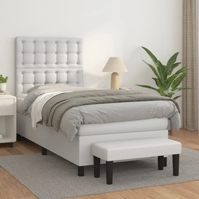 Κρεβάτι Boxspring με Στρώμα Λευκό 90x200εκ. από Συνθετικό Δέρμα - Λευκό