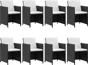 vidaXL Σετ Τραπεζαρίας Εξ. Χώρου 9 τεμ. Μαύρο Συνθ. Ρατάν με Μαξιλάρια