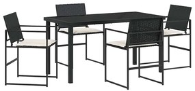 vidaXL Σέτ φαγητού για κήπο 5 pcs Μαύρο Πολυ ράταν
