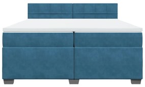 vidaXL Κρεβάτι Boxspring με Στρώμα Μπλε 200x200 εκ. Βελούδινο