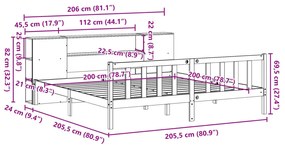 Κρεβάτι Βιβλιοθήκη Χωρίς Στρώμα 200x200 εκ Μασίφ Ξύλο Πεύκου - Καφέ