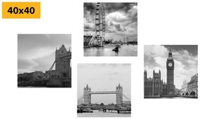 Σετ εικόνων μυστηριώδες Λονδίνο σε ασπρόμαυρο - 4x 40x40