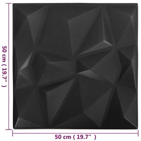 vidaXL Πάνελ Τοίχου 3D 24 τεμ. Μαύρο Διαμαντιού 50 x 50 εκ. 6 μ²