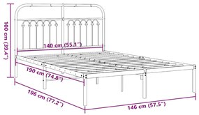 ΠΛΑΙΣΙΟ ΚΡΕΒΑΤΙΟΥ ΜΕ ΚΕΦΑΛΑΡΙ ΛΕΥΚΟ 140X190 ΕΚ. ΜΕΤΑΛΛΙΚΟ 376649