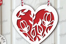 Σετ των 2 Intra απο ξύλο plywood Χρώμα wenge 3mm-4mm πάχος - Διακόσμηση με φλοράλ καρδιές κοπής με λέιζερ Δίασταση 20x20 cm INTRAFABR-102677335