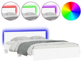 vidaXL Πλαίσιο Κρεβατιού με Κεφαλάρι/LED Λευκό 150 x 200 εκ