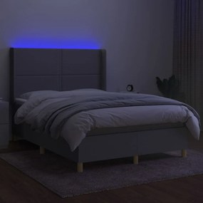 vidaXL Κρεβάτι Boxspring με Στρώμα &amp; LED Αν.Γκρι 140x200εκ. Υφασμάτινο