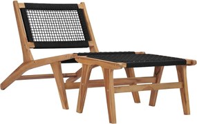 vidaXL Σεζλόνγκ με Υποπόδιο από Μασίφ Ξύλο Teak και Σχοινί