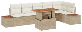 vidaXL Σετ Καναπέ Κήπου με αποθήκευση 7 pcs Μπεζ Πολυ ράταν