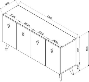 Μπουφές Bare - Χρώμα Λευκό &amp; Ασημί - 150x80x40εκ