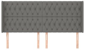 Κεφαλάρι με Πτερύγια Σκούρο Γκρι 183x16x118/128 εκ. Υφασμάτινο - Γκρι