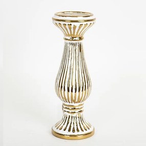 Κηροπήγιο Ρεσώ Κεραμικό 752-25018 10,8x10,8x30cm White-Gold Estheti Home Κεραμικό