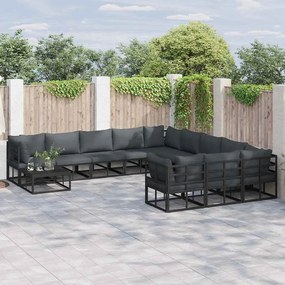 vidaXL Σετ Καναπέ Κήπου με μαξιλάρι 11 pcs Μαύρο Αλουμίνιο