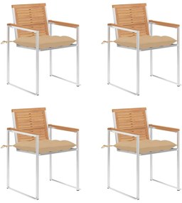 Καρέκλες Κήπου 4 τεμ. από Μασίφ Ξύλο Teak με Μαξιλάρια