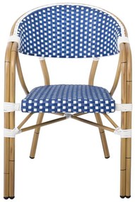 VEGERA Πολυθρόνα Dining Αλουμίνιο Φυσικό, Wicker Άσπρο - Μπλε, Στοιβαζόμενη