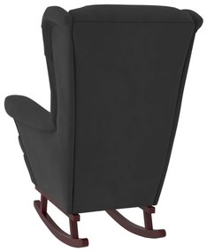Κουνιστή Πολυθρόνα Μαύρη Βελούδινη με Πόδια από Καουτσούκ/Ξύλο - Μαύρο