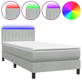 Box Spring κρεβάτι με στρώμα ανοιχτό γκρι 90x220 εκ. Βελούδινο - Γκρι