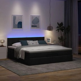 vidaXL Οθωμανικό κρεβάτι με στρώματα &amp; LEDs Μαύρο 200x200cm ύφασμα