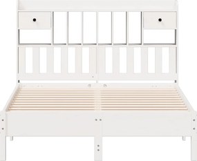 vidaXL Κρεβάτι Βιβλιοθήκη Χωρίς Στρώμα Λευκό 135x190 εκ Μασίφ Πεύκο