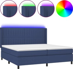 vidaXL Κρεβάτι Boxspring με Στρώμα &amp; LED Μπλε 200x200 εκ. Υφασμάτινο