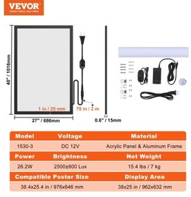 VEVOR Picture Frame Poster Frame LED Light Box 962x632 mm Movie Posters Black