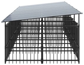 Υπαίθριο Κλουβί Σκύλων με Οροφή από Χάλυβα 9,38 μ² - Μαύρο