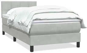 Box Spring κρεβάτι με στρώμα ανοιχτό γκρι 90x220 εκ. Βελούδινο - Γκρι