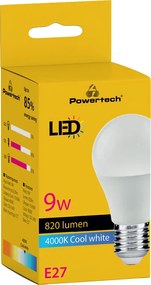 POWERTECH LED λάμπα E27-020, 9W, 4000K, E27, 820lm