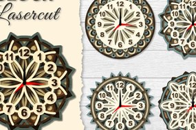 Σετ των 2 Intra απο ξύλο plywood 3mm-4mm πάχος - Ρολόι Mandala Lasercut BNDLES Δίασταση 30x30 cm INTRAFABR-120626437