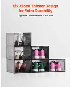 VEVOR Shoe Storage Boxes 6PCS Stackable Shoe Boxes US Size 13 Transparent Black