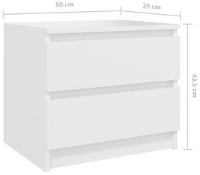 Κομοδίνα 2 τεμ. Λευκά 50 x 39 x 43,5 εκ. από Μοριοσανίδα - Λευκό