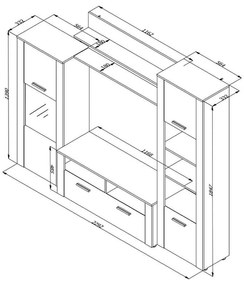 Κέντρο Ψυχαγωγίας - Σύνθεση Opus Artisan Oak - Λευκός Δρύς 229x40x184 εκ.