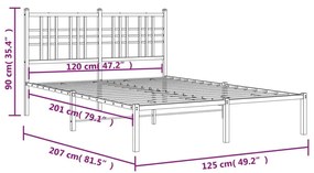 Πλαίσιο Κρεβατιού με Κεφαλάρι Μαύρο 120 x 200 εκ. Μεταλλικό - Μαύρο