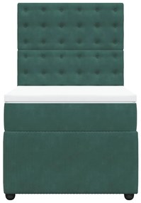 vidaXL Κρεβάτι Boxspring με Στρώμα Σκούρο Πράσινο 90x190 εκ. Βελούδινο