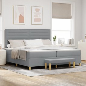 vidaXL Κρεβάτι με Στρώμα & Παγκάκι Ανοιχτό Γκρι 200x200 εκ Υφασμάτινο