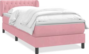 vidaXL Box Spring κρεβάτι με στρώμα ροζ 90x210 εκ. Βελούδινο