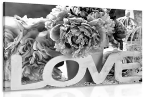 Εικόνα με τη ρομαντική επιγραφή Love σε ασπρόμαυρο - 60x40
