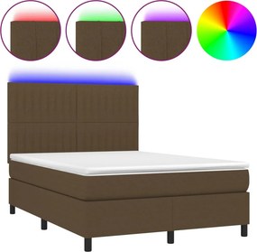 vidaXL Κρεβάτι Boxspring με Στρώμα &amp; LED Σκ.Καφέ 140x200 εκ Υφασμάτινο