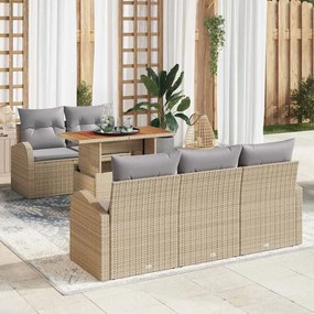 vidaXL Σετ Κηπουρικής  6 Τεμαχίων με Μαξιλάρια σε Μπεζ Χρώμα από Πολυ Ράφτινγκ