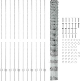 vidaXL Εξωτερική άγρια περίφραξη με στήλες 25 x 1,5 m Ασημί Δίχτυ
